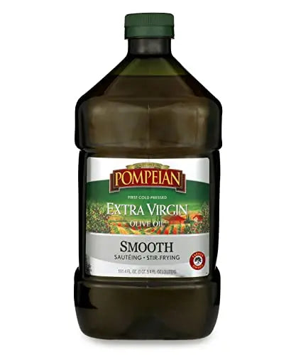 Pompeian Smooth Extra Virgin Olive Oil, First Cold Pressed, Mild and Delicate Flavor, Perfect for Sauteing and Stir-Frying, Naturally Gluten Free, Non-Allergenic, Non-GMO, 101 Fl Oz., Single Bottle Pompeian