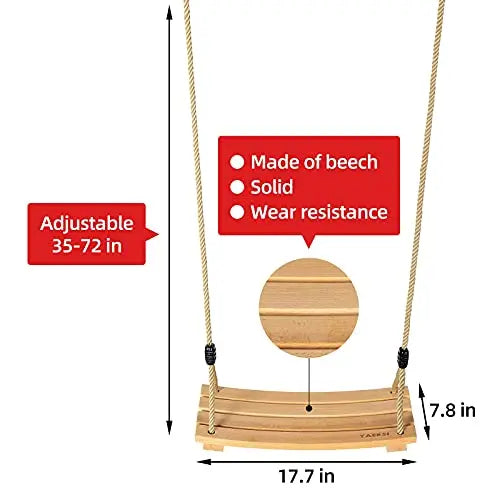 YAERSI Wooden Tree Swing for Adults & Kids – Adjustable Rope, 220lbs Capacity YAERSI