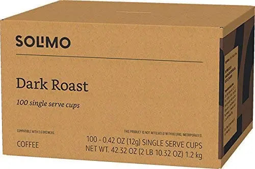 Solimo Dark Roast Coffee Pods - 100 Count Compatible with Keurig 2.0 Solimo