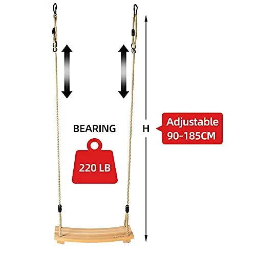 YAERSI Wooden Tree Swing for Adults & Kids – Adjustable Rope, 220lbs Capacity YAERSI