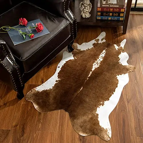 AROGAN Premium Faux Cowhide Rug - 4.6 x 5.2 Feet, Stylish Brown Cow AROGAN