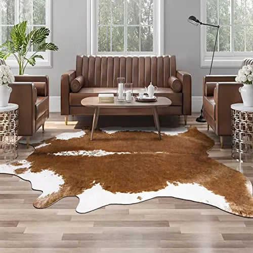 AROGAN Premium Faux Cowhide Rug - 4.6 x 5.2 Feet, Stylish Brown Cow AROGAN