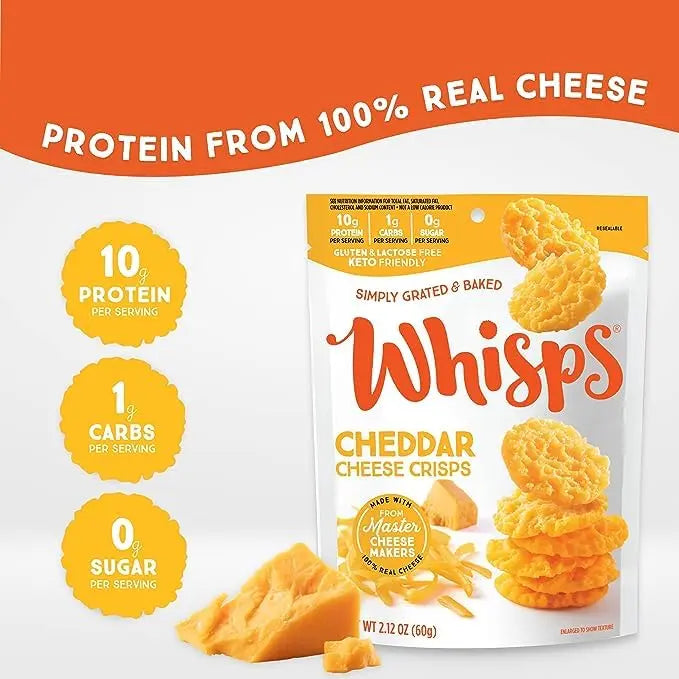 Whisps Cheese Crisps Variety Pack | Protein Chips | Healthy Snacks | Protein Snacks, Gluten Free, High Protein, Low Carb Keto Food | Parmesan, Cheddar Cheese, Asiago, Pepper Jack (2.12 Oz, 6 Pack) Whisps