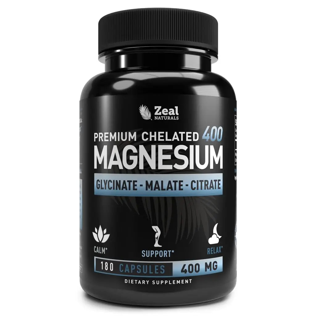 Premium Chelated Magnesium Complex – 400mg Triple Blend (180 Capsules) Zeal Naturals