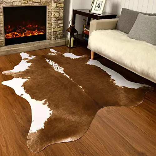 AROGAN Premium Faux Cowhide Rug - 4.6 x 5.2 Feet, Stylish Brown Cow AROGAN