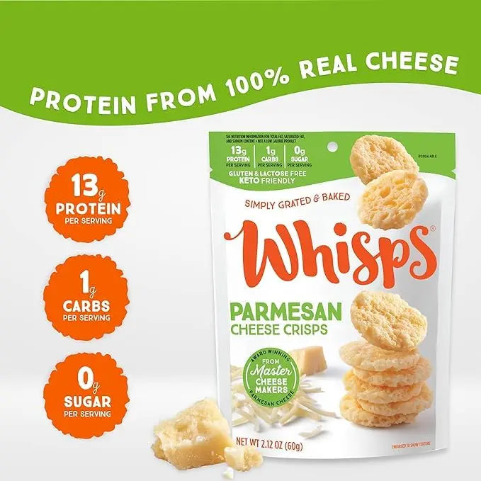 Whisps Cheese Crisps Variety Pack | Protein Chips | Healthy Snacks | Protein Snacks, Gluten Free, High Protein, Low Carb Keto Food | Parmesan, Cheddar Cheese, Asiago, Pepper Jack (2.12 Oz, 6 Pack) Whisps