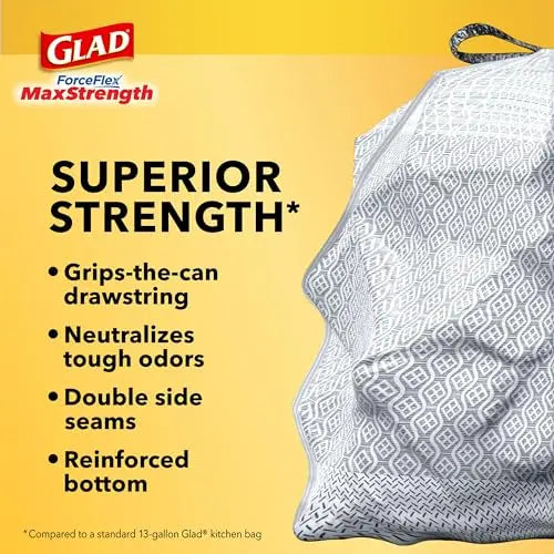 Glad Trash Bags, ForceFlexPlus XL X-Large Kitchen Drawstring Garbage Bags - 20 Gallon Grey Trash Bag, Fresh Clean with Febreze Freshness 80 Count (Package May Vary) - Yodymarket