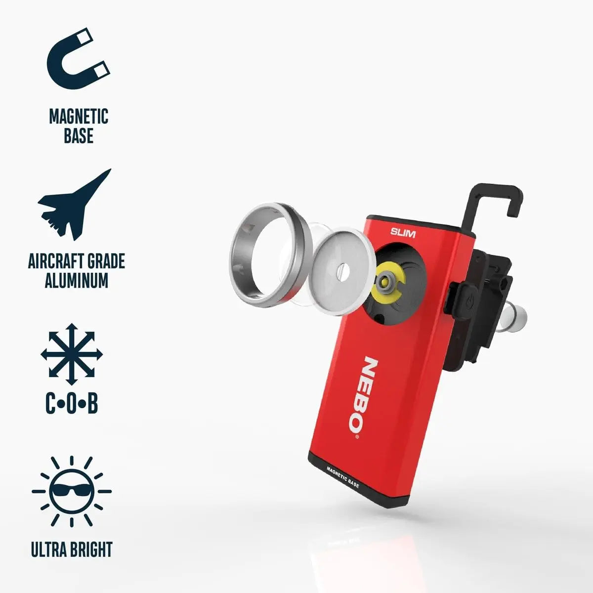 NEBO Slim Work Light - USB Rechargeable 500 Lumens Pocket Flashlight, Red NEBO