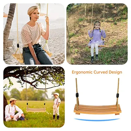 YAERSI Wooden Tree Swing for Adults & Kids – Adjustable Rope, 220lbs Capacity YAERSI