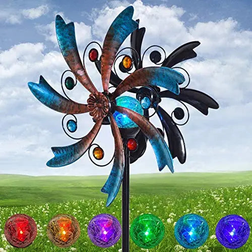 ALLADINBOX 57-Inch Solar Wind Spinner with Color-Changing LED ALLADINBOX