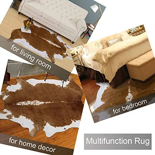 AROGAN Premium Faux Cowhide Rug - 4.6 x 5.2 Feet, Stylish Brown Cow AROGAN