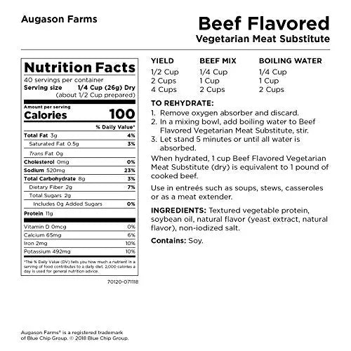 Augason Farms Beef Flavored Vegetarian Meat Substitute 2 Lbs 5 OZ No. 10 Can Augason Farms