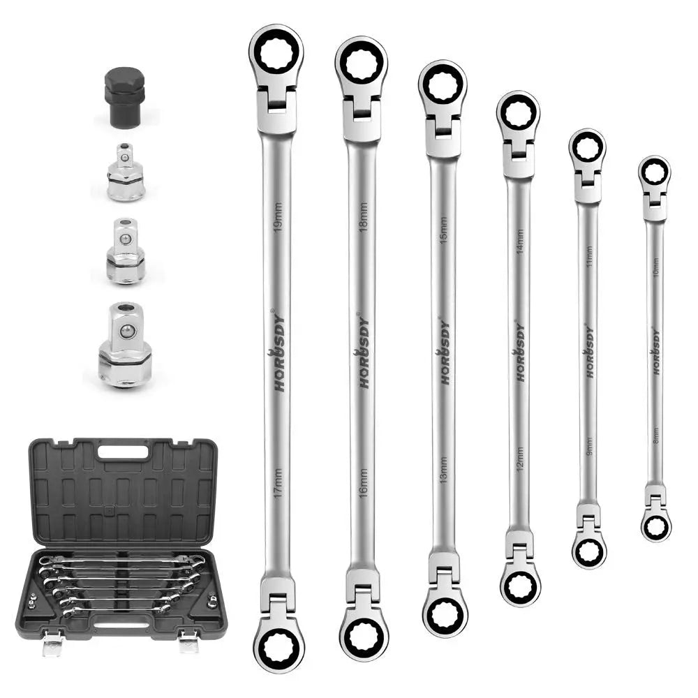 HORUSDY 10-Piece Extra Long Flex-Head Ratcheting Wrench Set HORUSDY