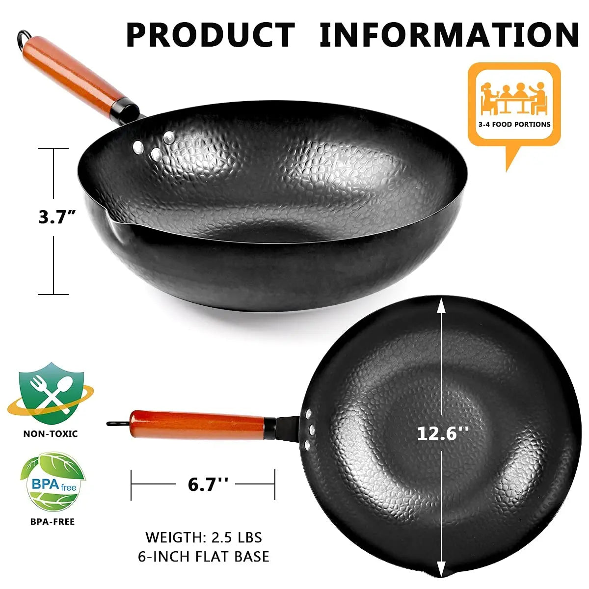 KAQINU 14-Piece Carbon Steel Wok Set - 12.6" with Wooden Lid kaqinu