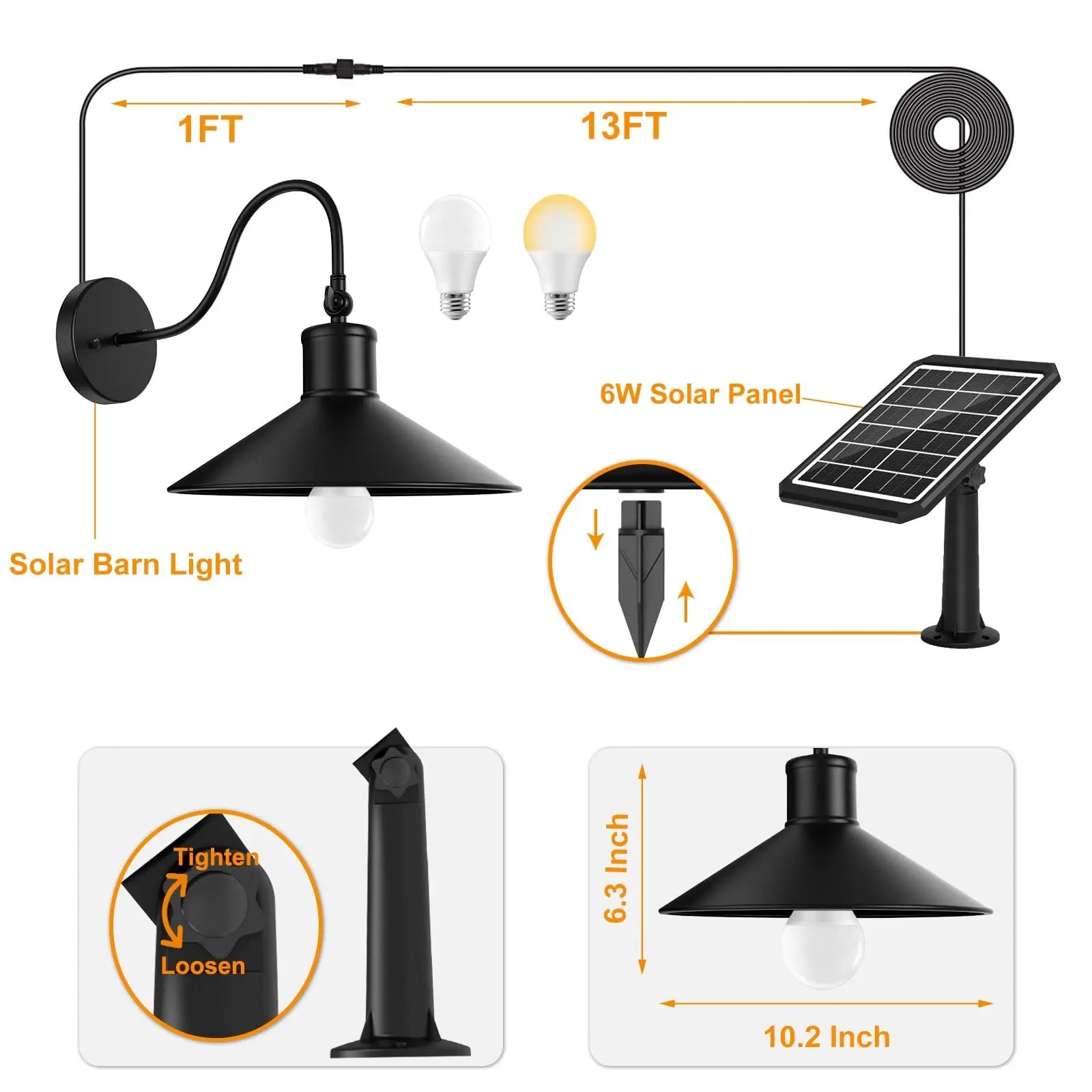 Solar Gooseneck Barn Light with Remote, Dual Color Temps Allto Solar