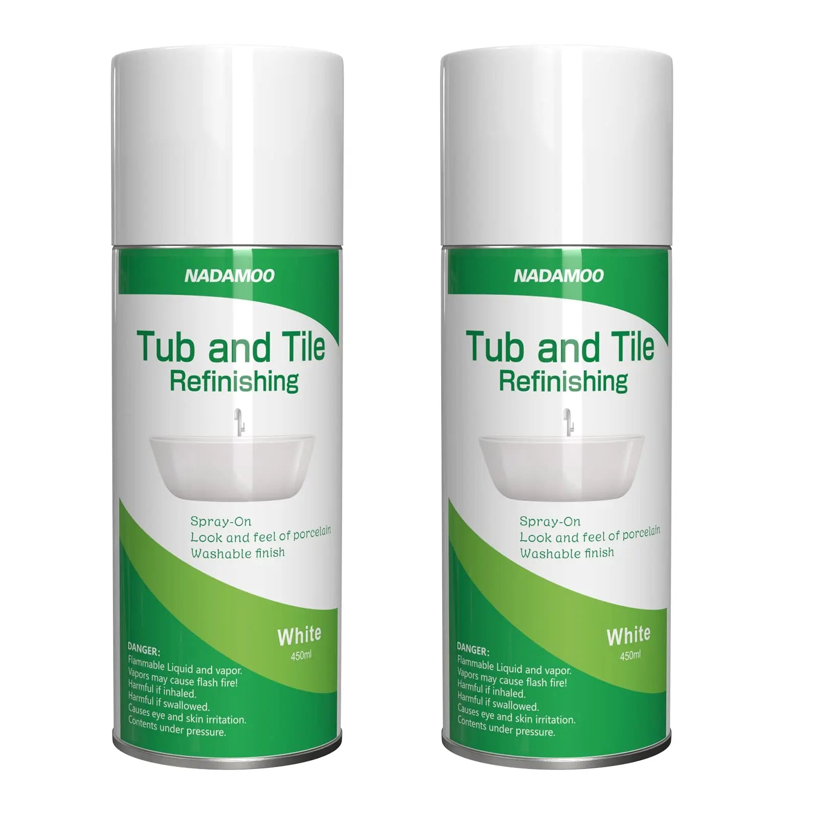 NADAMOO White Bathtub & Tile Refinishing Spray Paint Kit (2 Pack) – 450ml NADAMOO