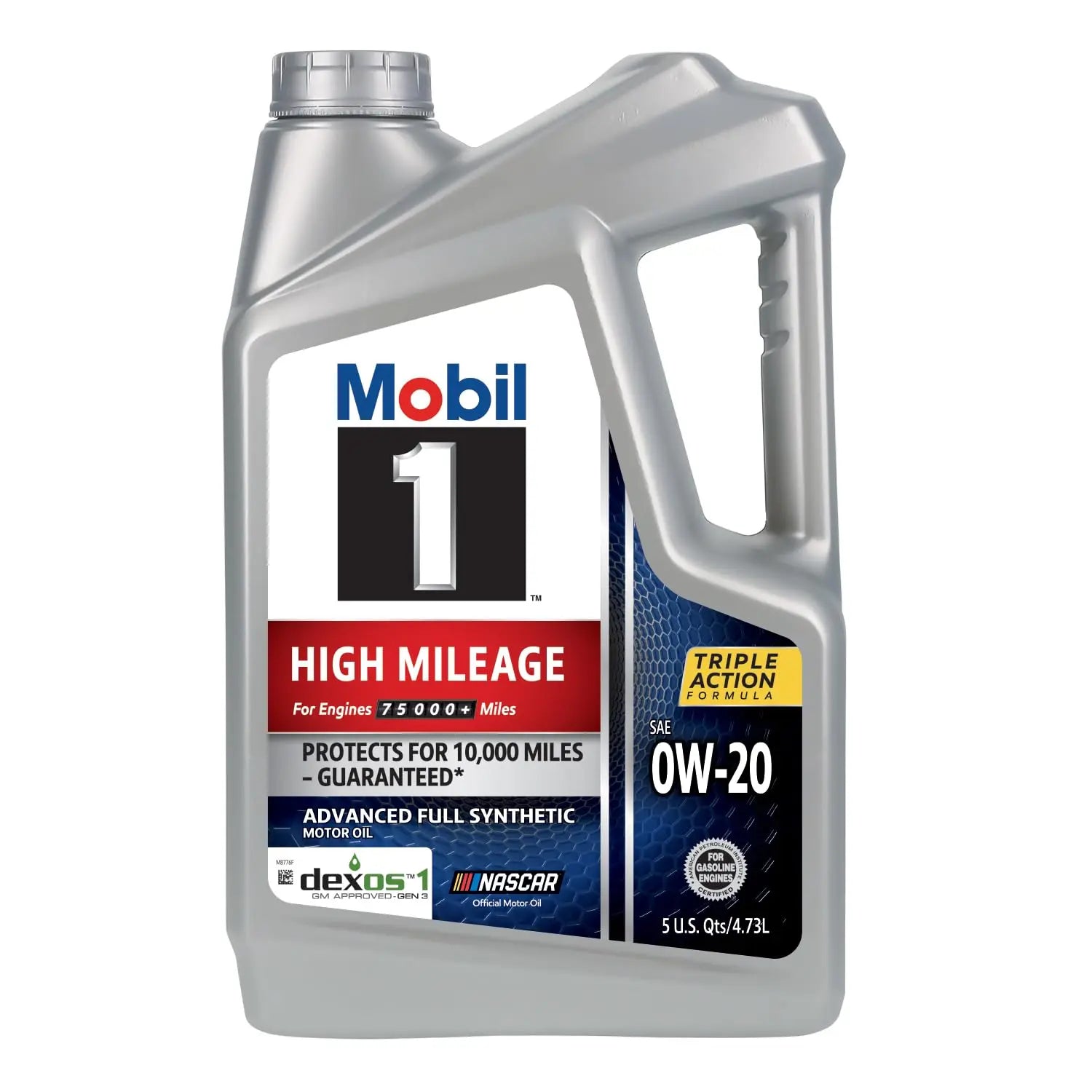 Mobil 1 High Mileage Full Synthetic Motor Oil 0W-20, 5 Quart, Gray Mobil