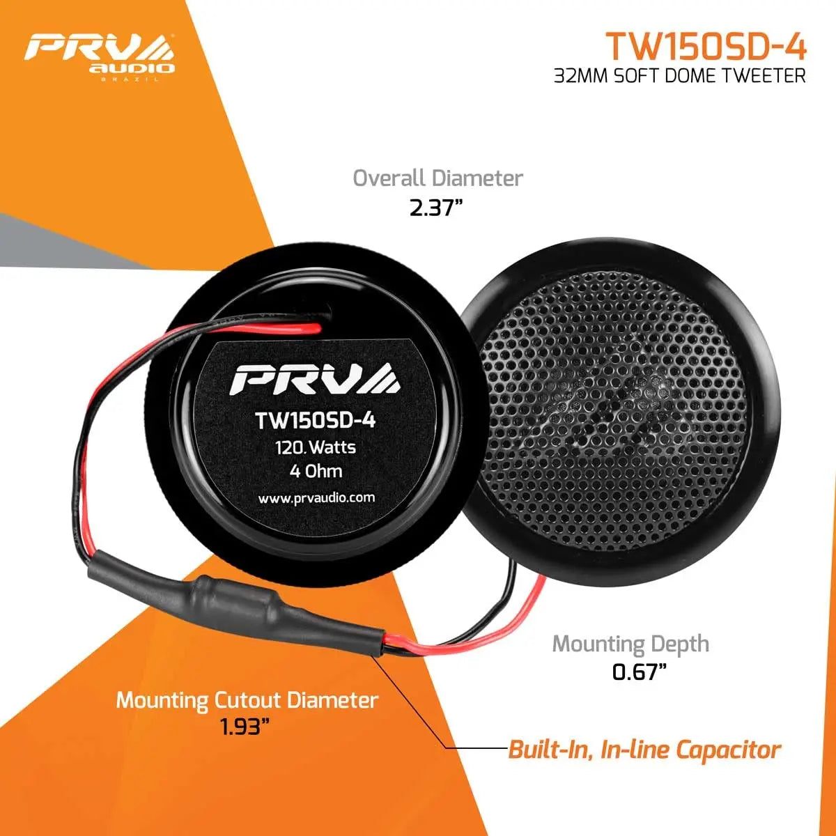 PRV AUDIO TW100SD-4 Soft Dome Tweeter Pair, 4 Ohm, 28 mm, High-Fidelity PRV AUDIO