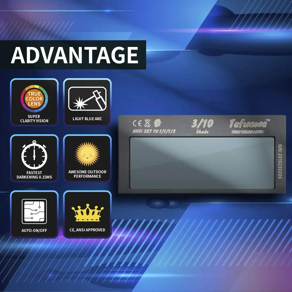 Tefuawe Shade 10 Auto Darkening Welding Lens - True Color, CE & ANSI Tefuawe