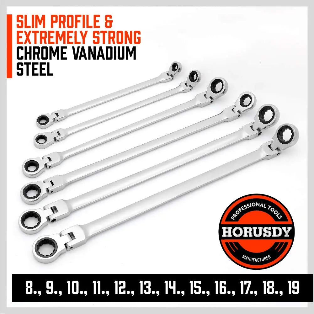 HORUSDY 10-Piece Extra Long Flex-Head Ratcheting Wrench Set HORUSDY