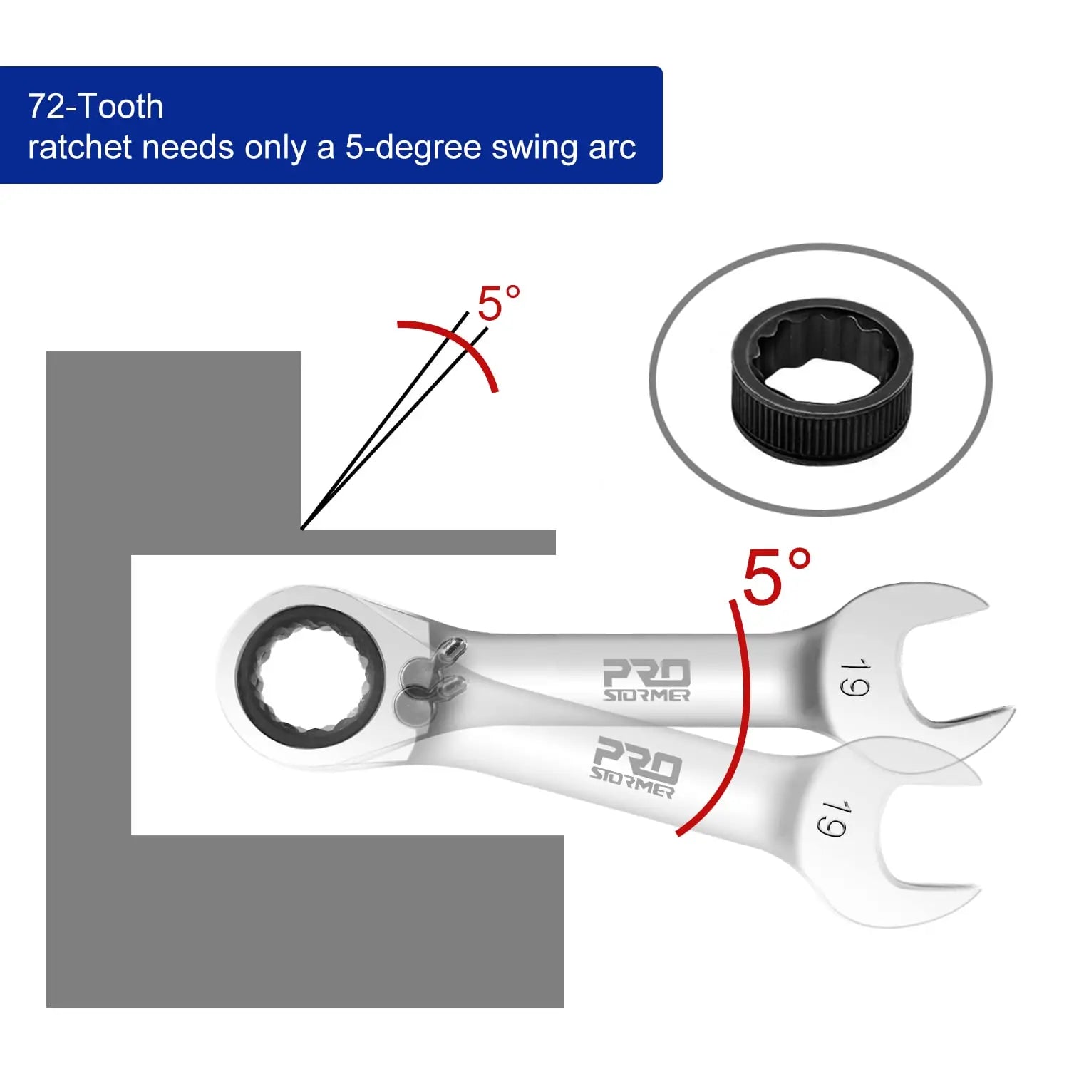 Prostormer 10-Piece Stubby Reversible Ratcheting Wrench Set (8-19mm) Prostormer