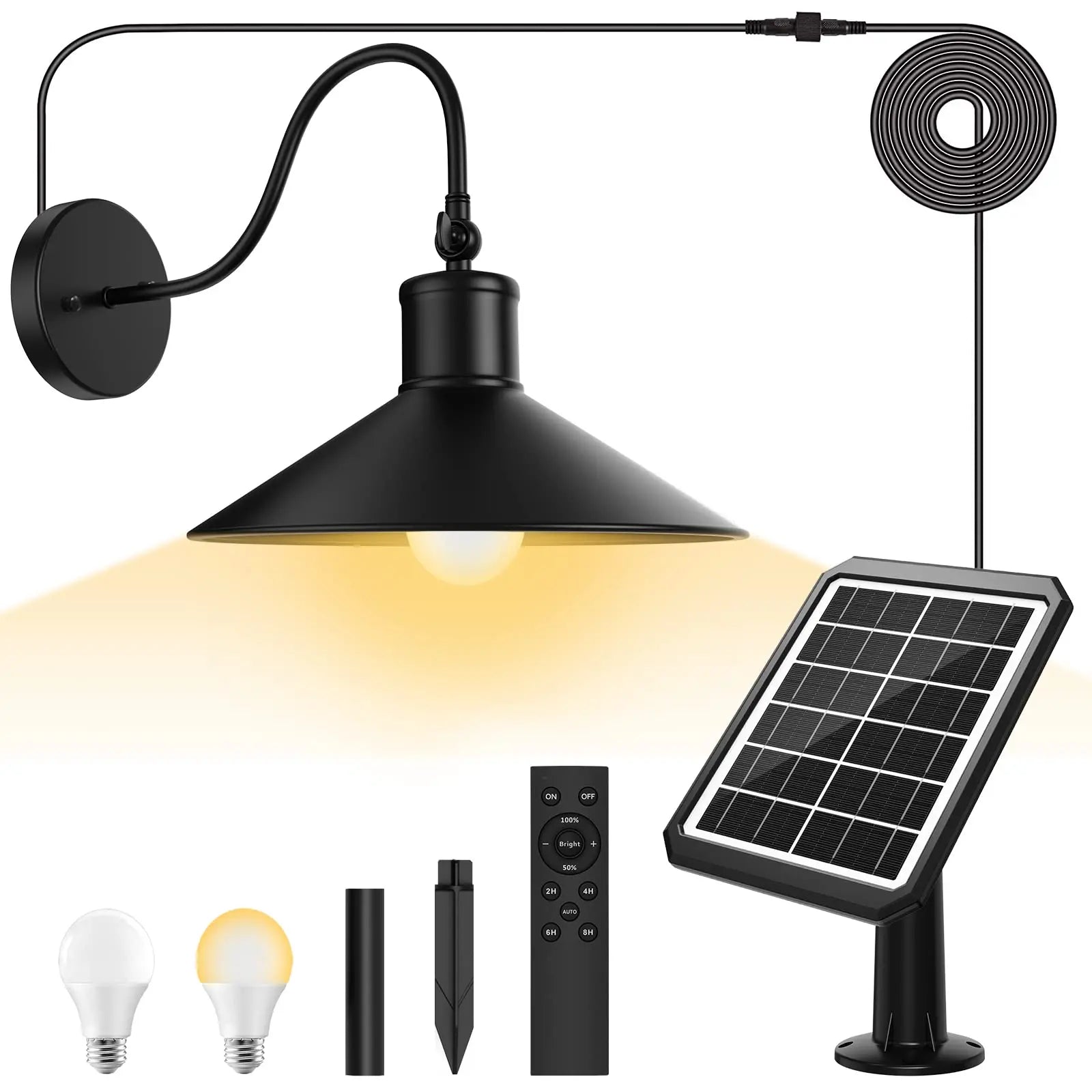 Solar Gooseneck Barn Light with Remote, Dual Color Temps Allto Solar