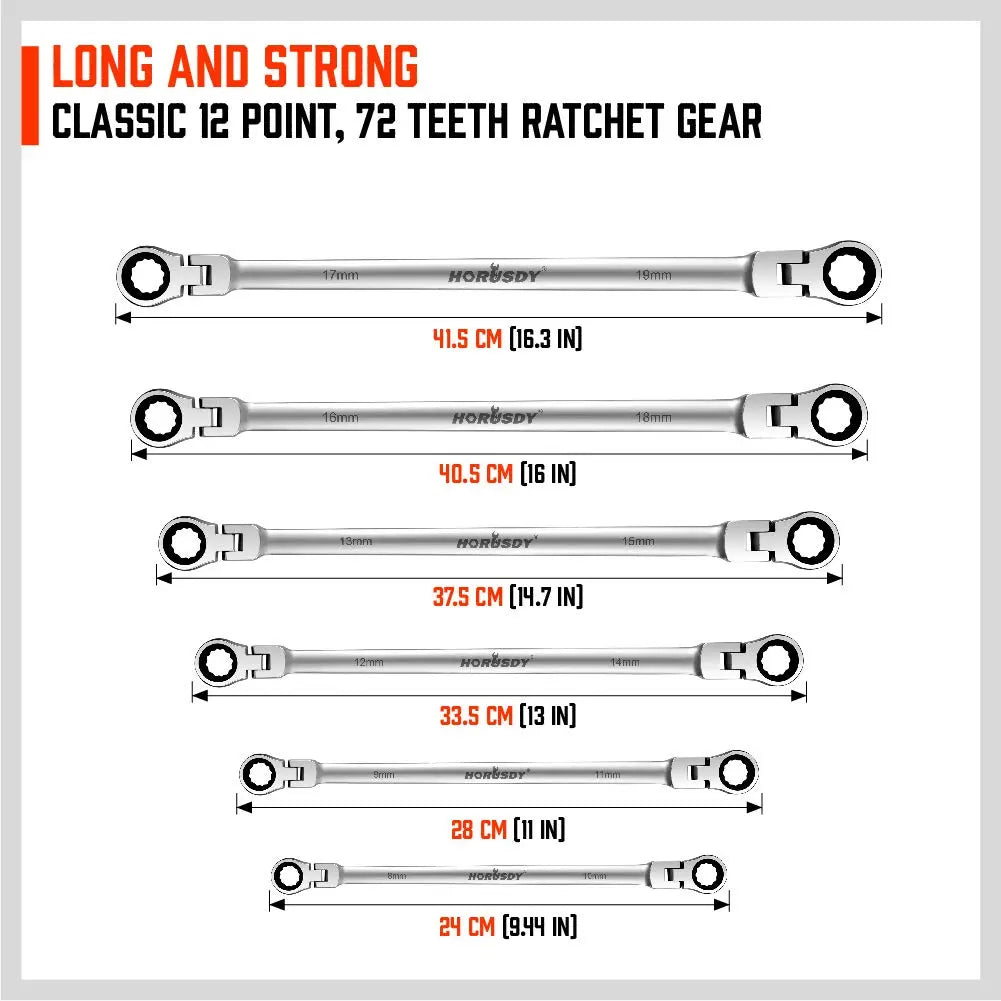 HORUSDY 10-Piece Extra Long Flex-Head Ratcheting Wrench Set HORUSDY