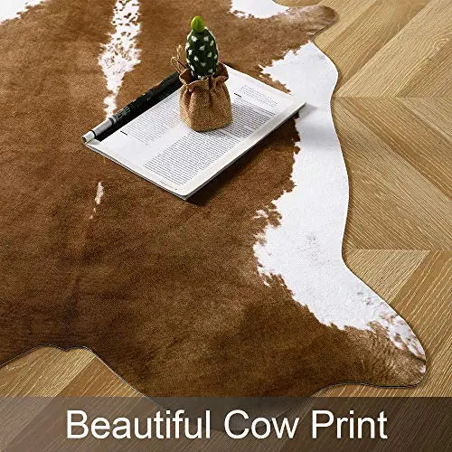 AROGAN Premium Faux Cowhide Rug - 4.6 x 5.2 Feet, Stylish Brown Cow AROGAN