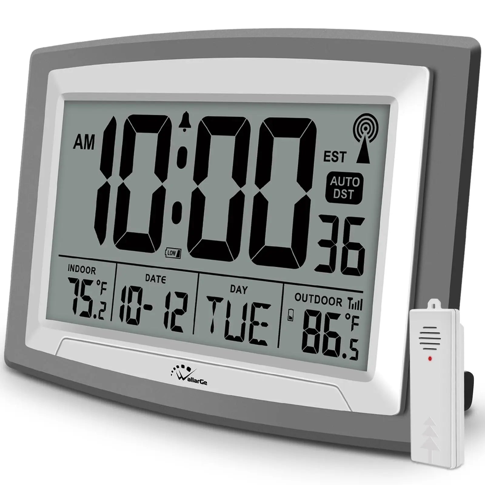 WallarGe 12.5-Inch Atomic Clock with Indoor/Outdoor Temperature Display WallarGe