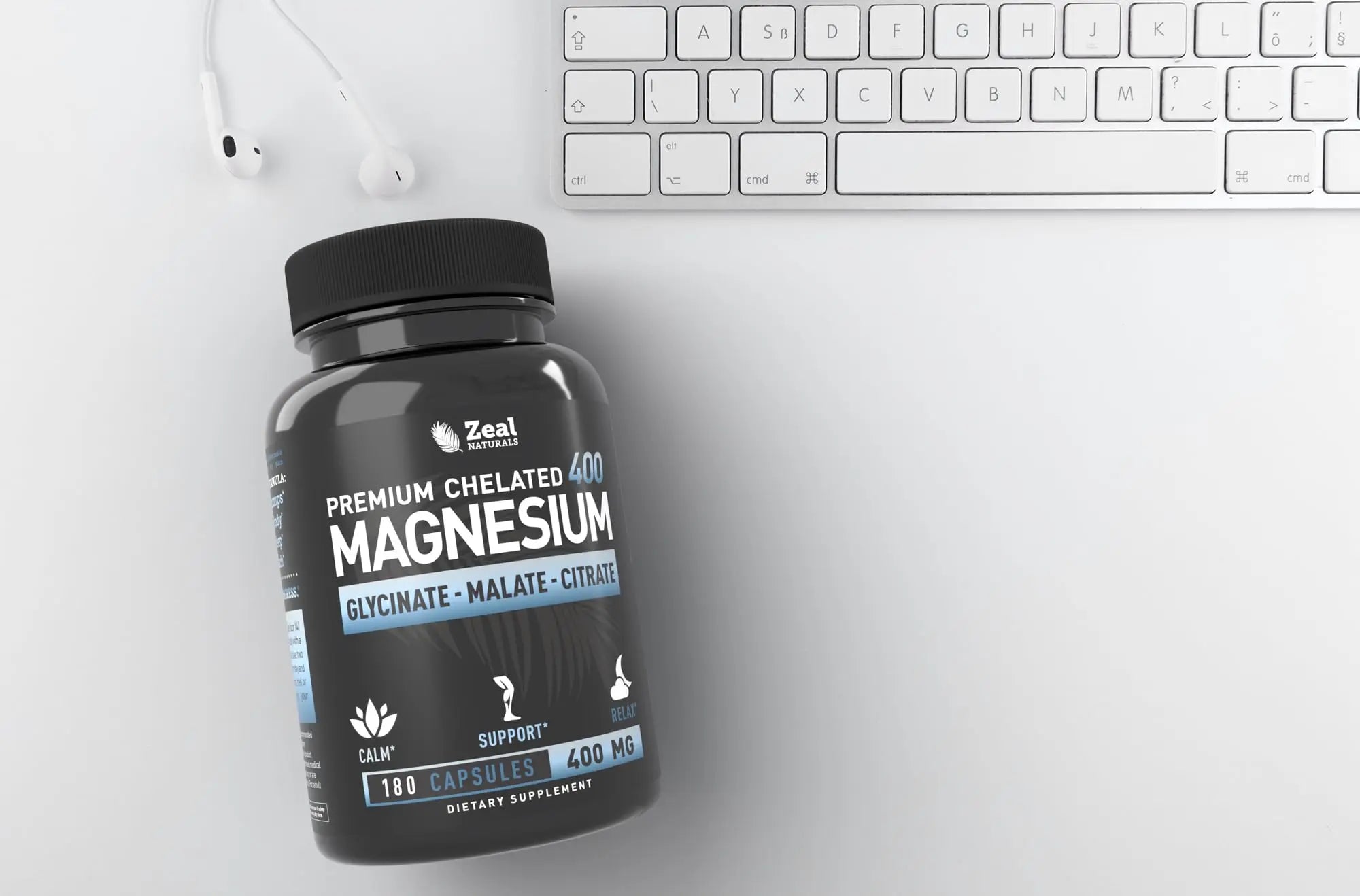 Premium Chelated Magnesium Complex – 400mg Triple Blend (180 Capsules) Zeal Naturals