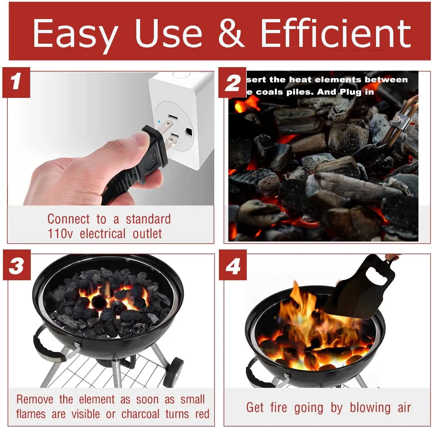 Electric Charcoal Fire Starter Lighter – BBQ Grill Starter for Fireplace Campfires Coal Afoosoo