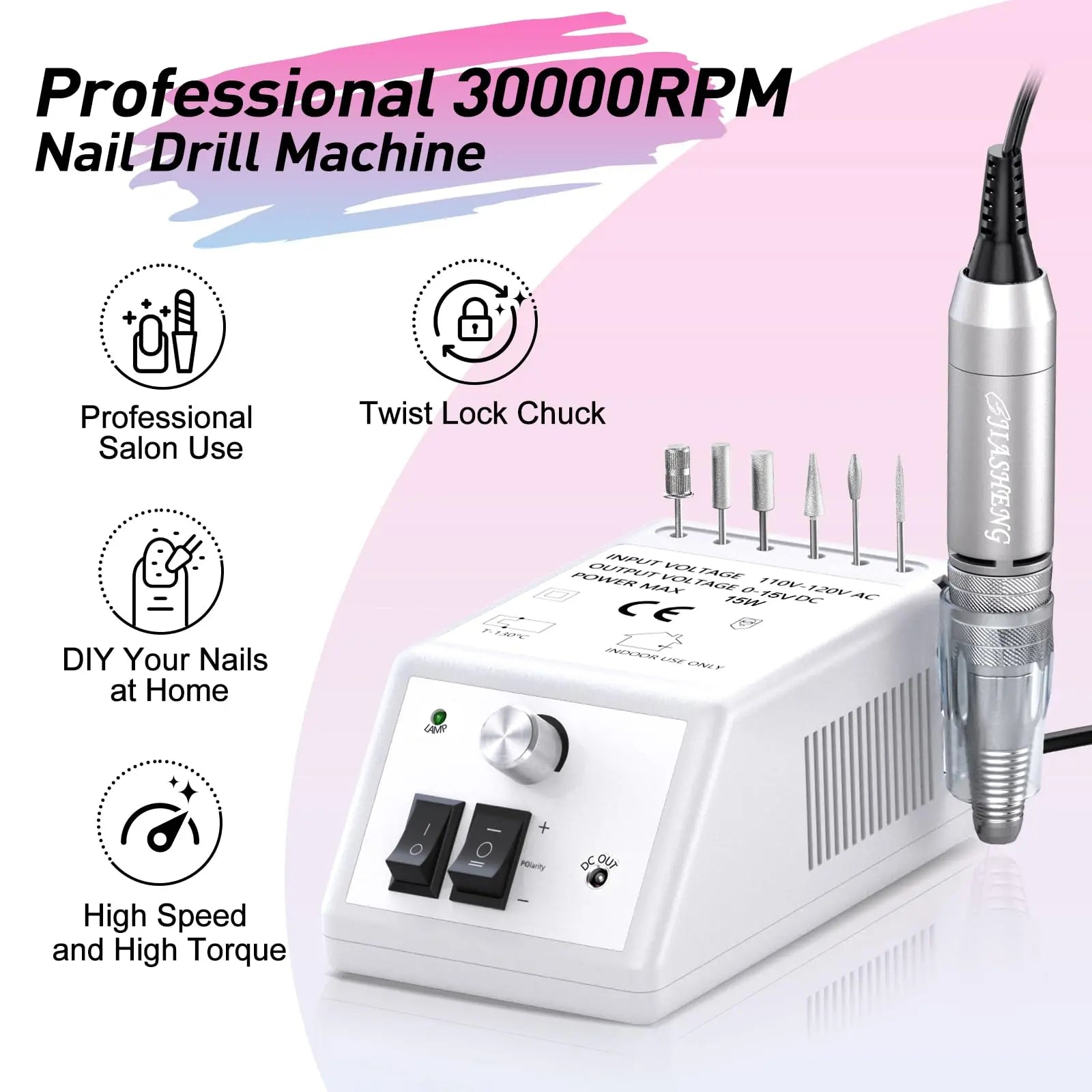 Jiasheng 30000RPM Electric Nail Drill - Professional Nail File Kit JIASHENG