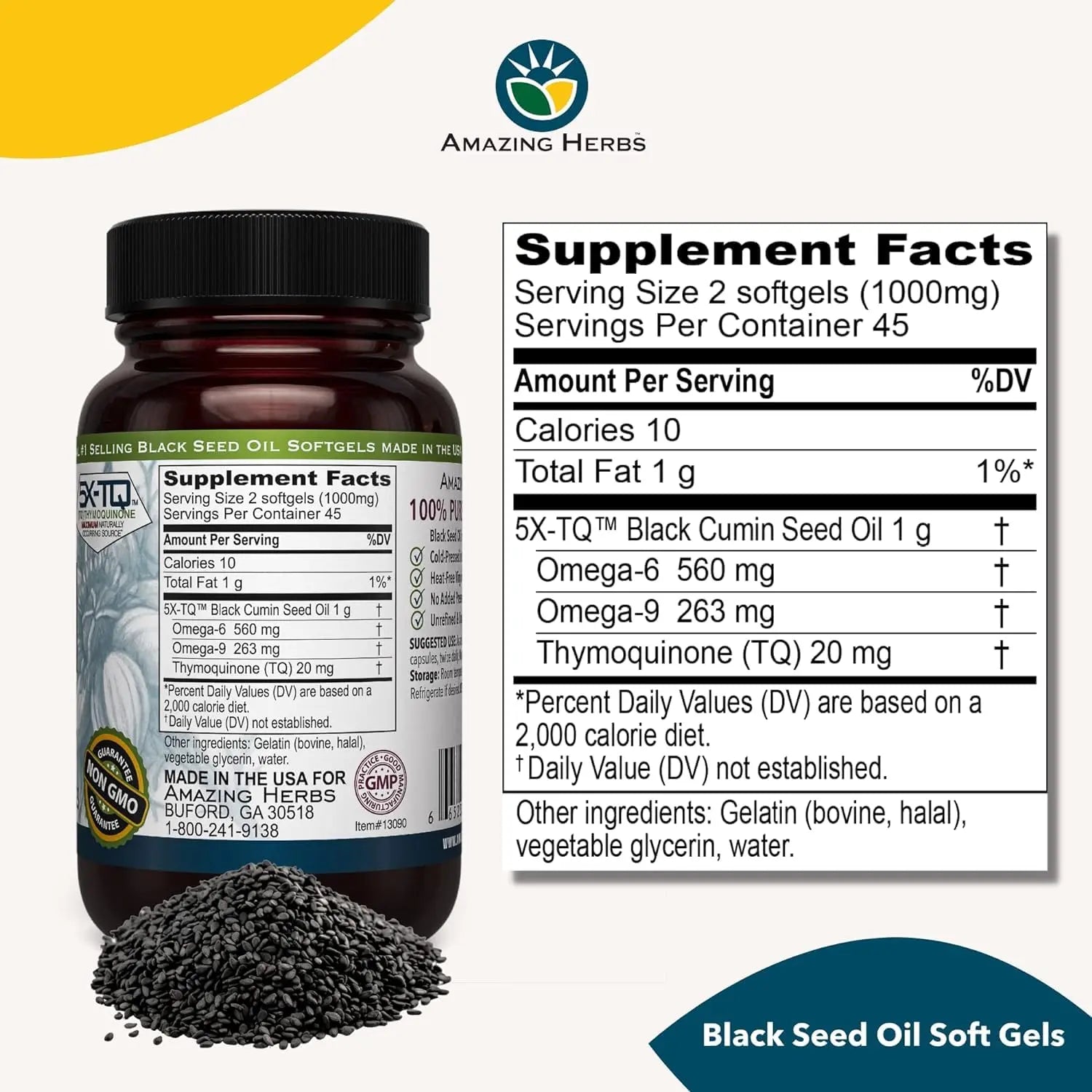 Amazing Herbs Black Seed Oil Capsules, 500mg - 90 Ct Amazing Herbs