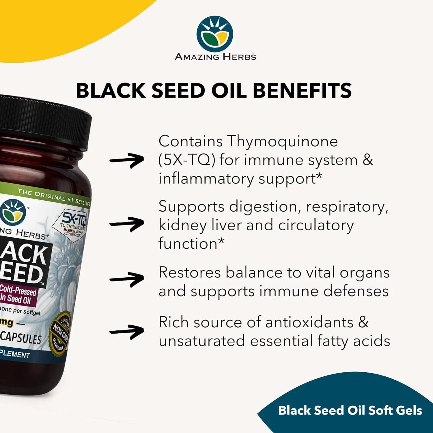 Amazing Herbs Black Seed Oil Capsules, 500mg - 90 Ct Amazing Herbs