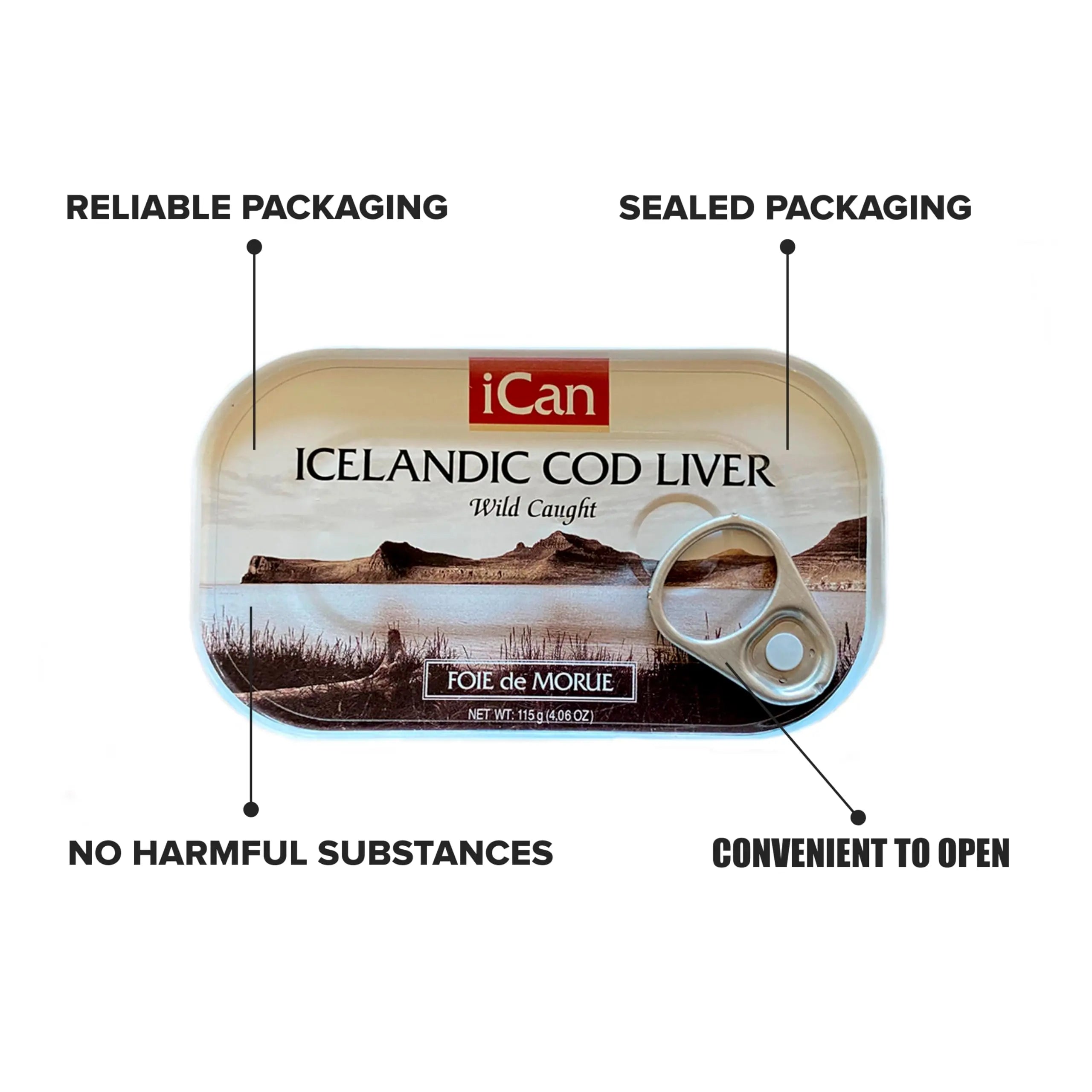 Icelandic Wild Caught Cod Liver (Foie de Morue) - 4oz Slices, Pack of 12 ICAN