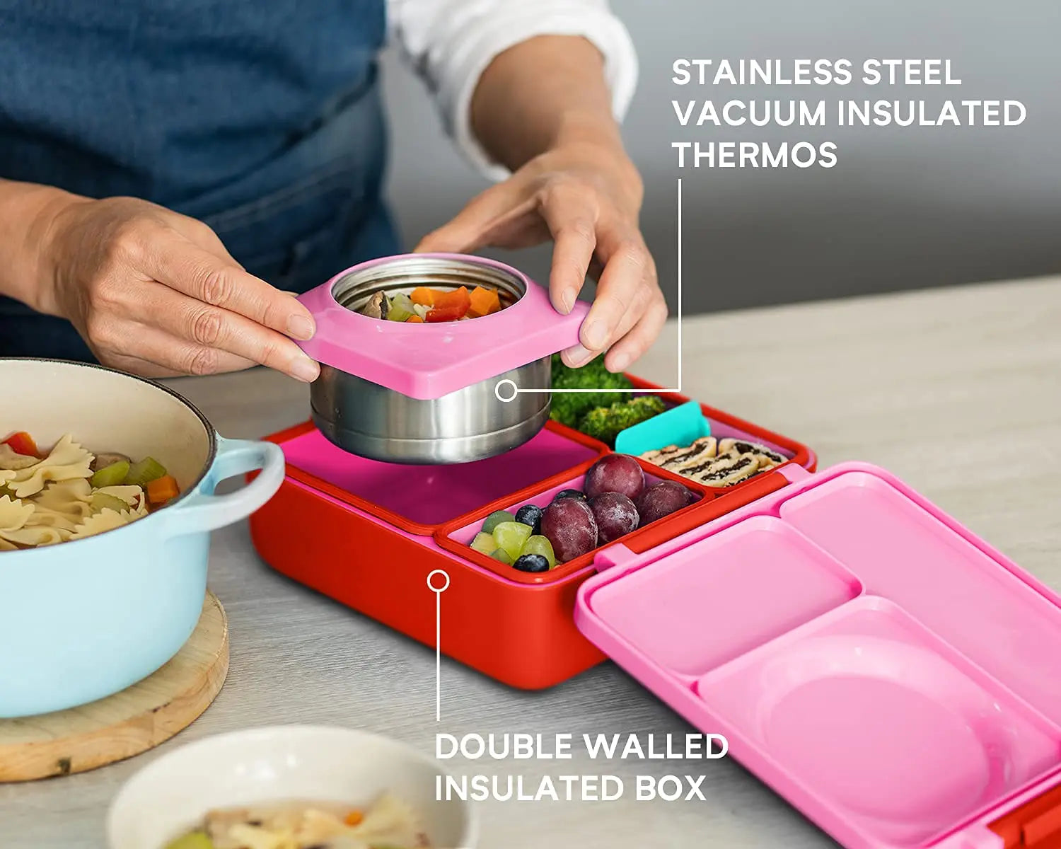 OmieBox Bento Box for Kids - Insulated & Leak-Proof (Pink Berry) Omie