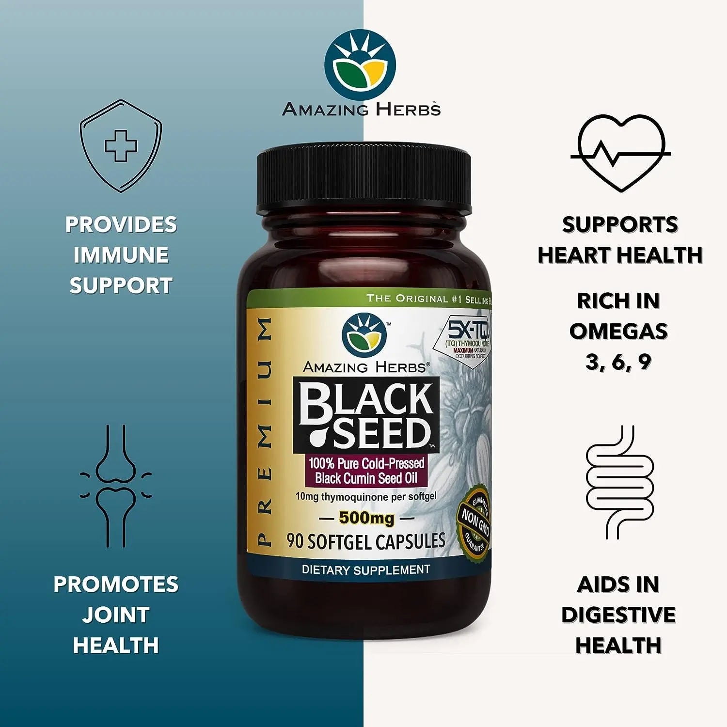 Amazing Herbs Black Seed Oil Capsules, 500mg - 90 Ct Amazing Herbs