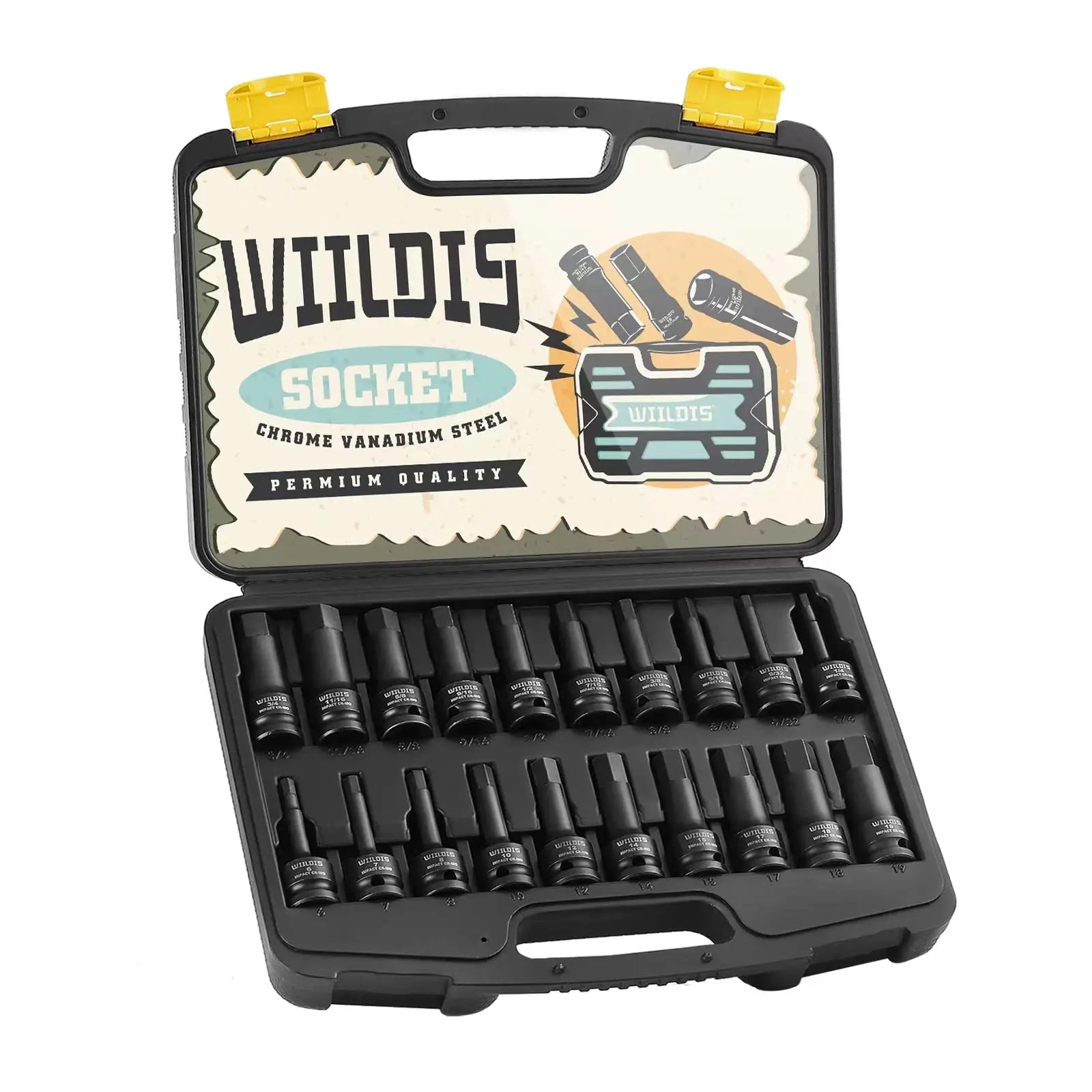 WIILDIS 1/2" Drive Master Impact Hex Bit Set, Hex Driver, 20-Piece 1/2" WIILDIS