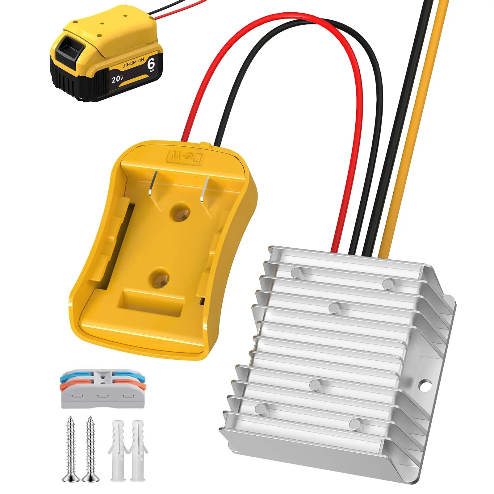 20V to 12V Step Down Power Inverter Aadpter for DeWalt 20V Batteries, DC 20V to DC 12V 15A 180W DeWalt Power Wheel Converter, Buck Boost Voltage Regulator with Low Voltage Protection (No Battery) Zltoolpart