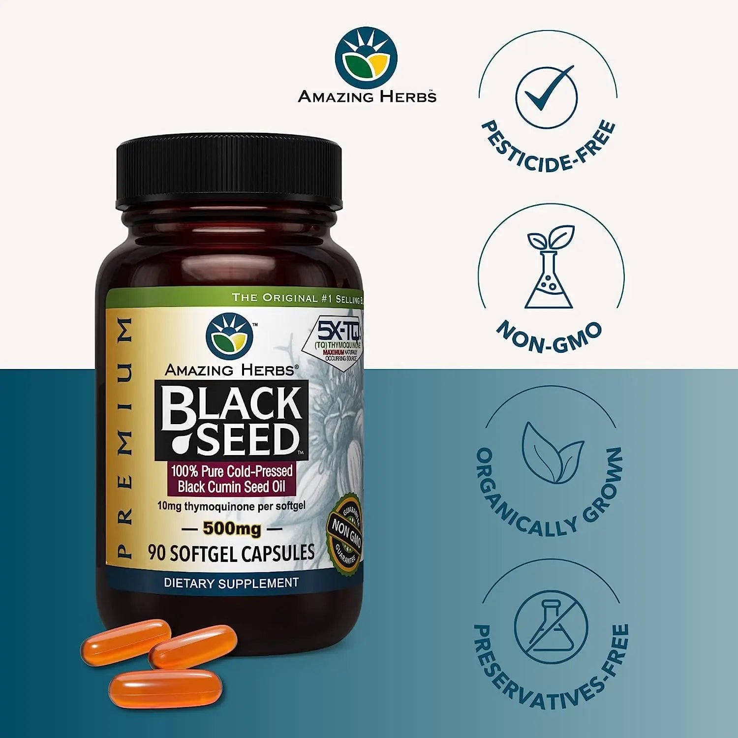 Amazing Herbs Black Seed Oil Capsules, 500mg - 90 Ct Amazing Herbs