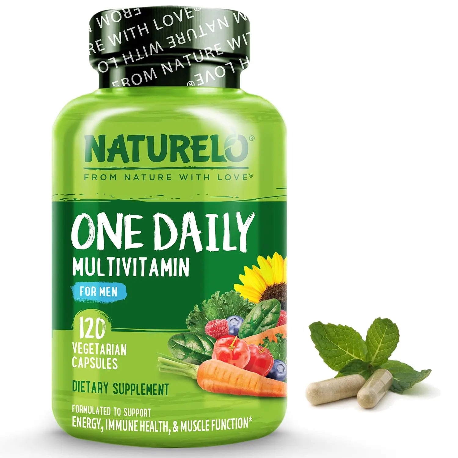 NATURELO Mens Multivitamins - One Daily Multivitamin for Men with Vitamins, Minerals & Organic Whole Foods, Boost Energy & Health, Non-GMO, 120 Vegetarian Capsules NATURELO