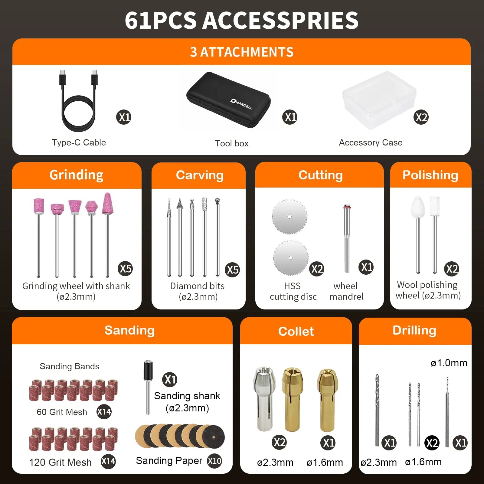 HARDELL Mini Cordless Rotary Tool Kit - 5-Speed with 61 Accessories HARDELL