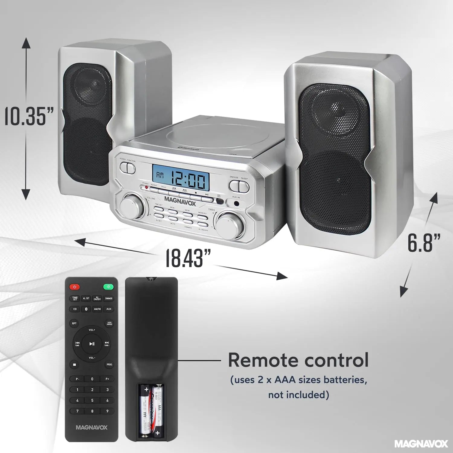 Magnavox MM435M2-SL 3-Piece CD Shelf System with Bluetooth & Remote - Silver Magnavox