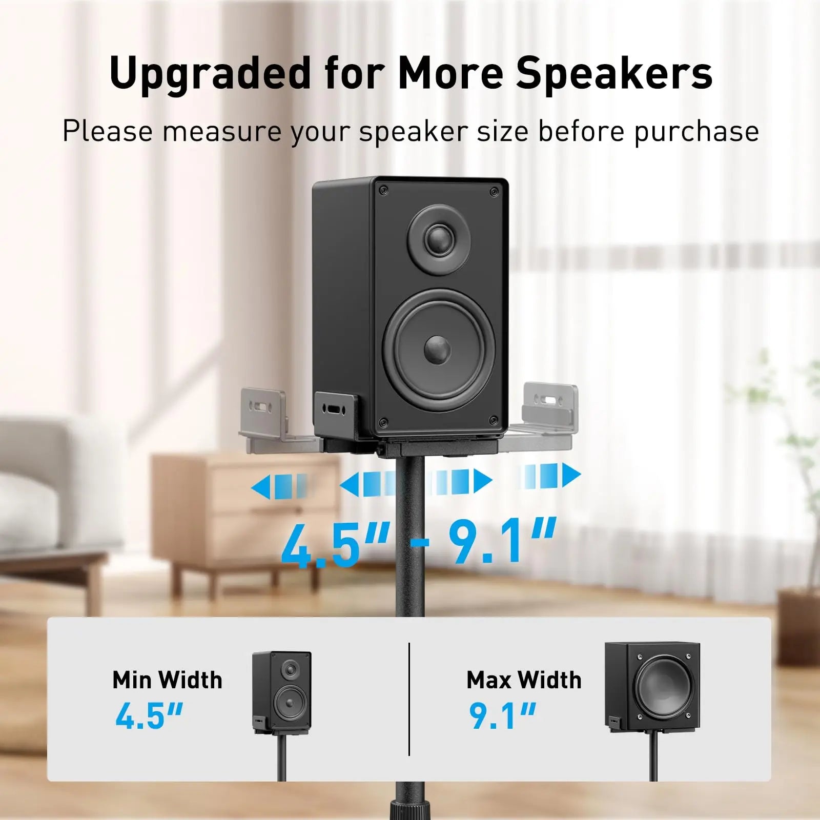 PERLESMITH Universal Speaker Stands for Surround Sound, Holds up to 11LBS, Floor Speaker Stand Height Adjustable Extend 33.3” to 45.1” for Satellite Speakers & Bookshelf Speakers -1 Pair PSSS2 Black PERLESMITH