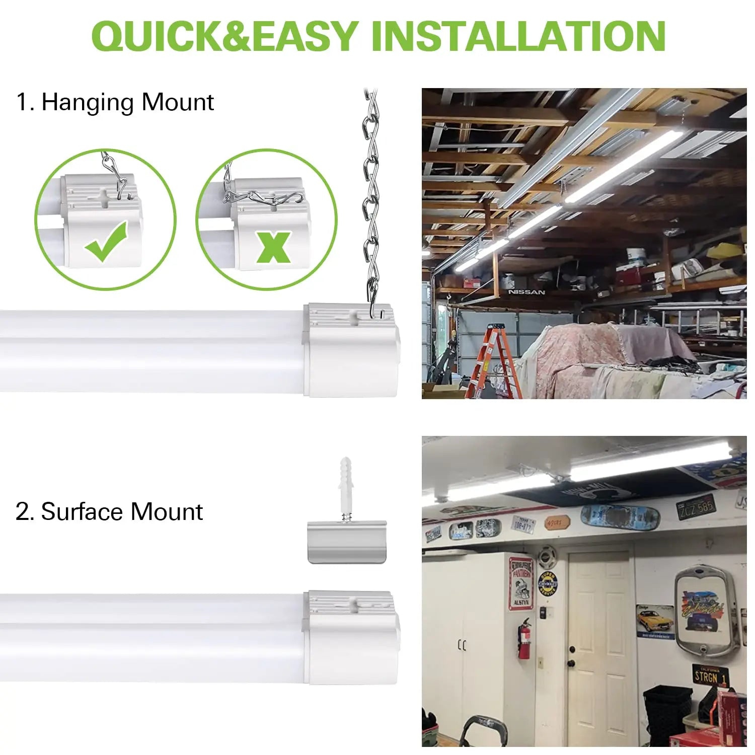 4 Pack 4FT LED Shop Light Linkable, 4400lm, 42w(250w Equivalent), 5000K Utility Shop Lights, Hanging or Flush Mount, with Power Cord and On/Off Switch hykolity