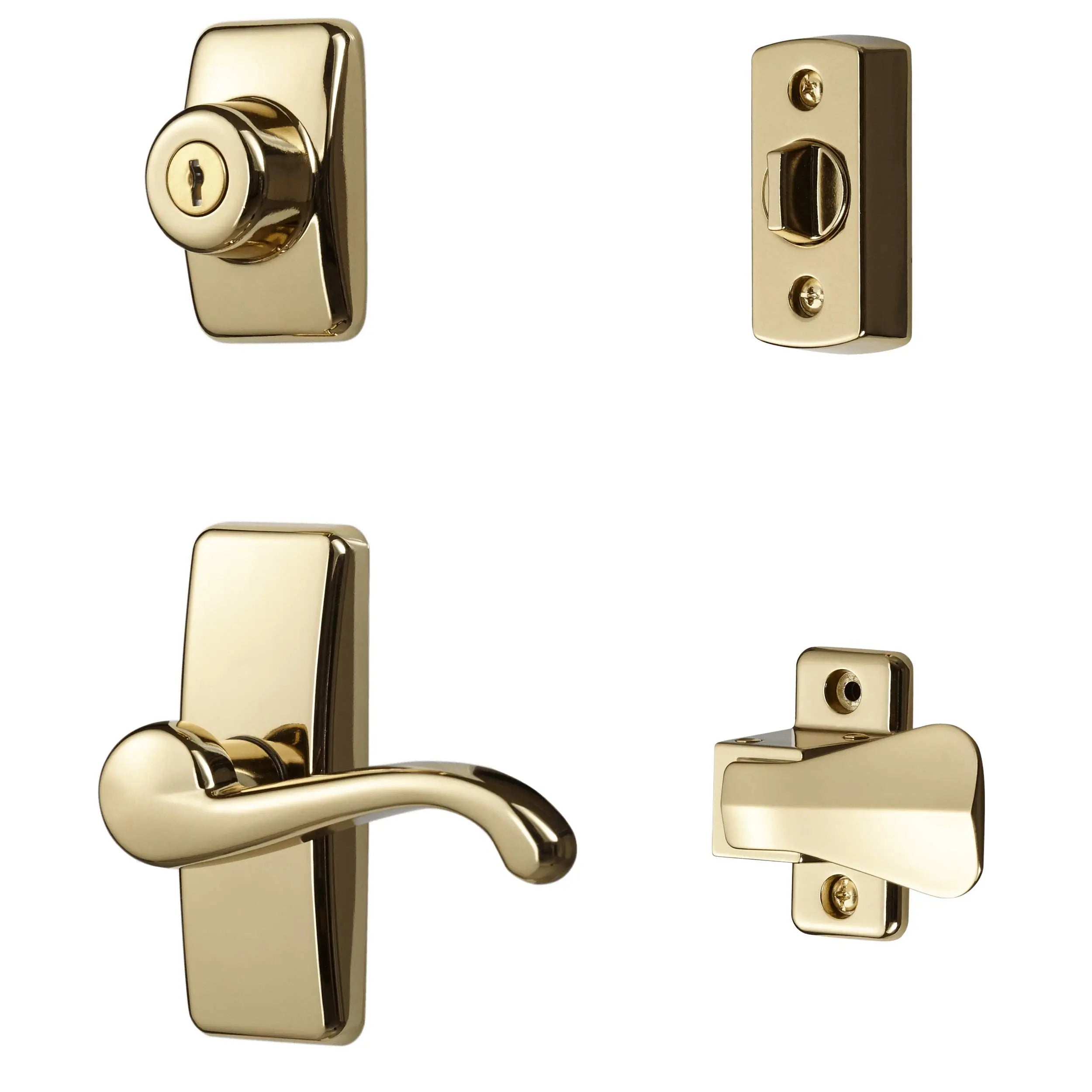 Ideal Security Door Lever with Deadbolt Lock for Storm and Screen Doors, Bright Brass Ideal Security