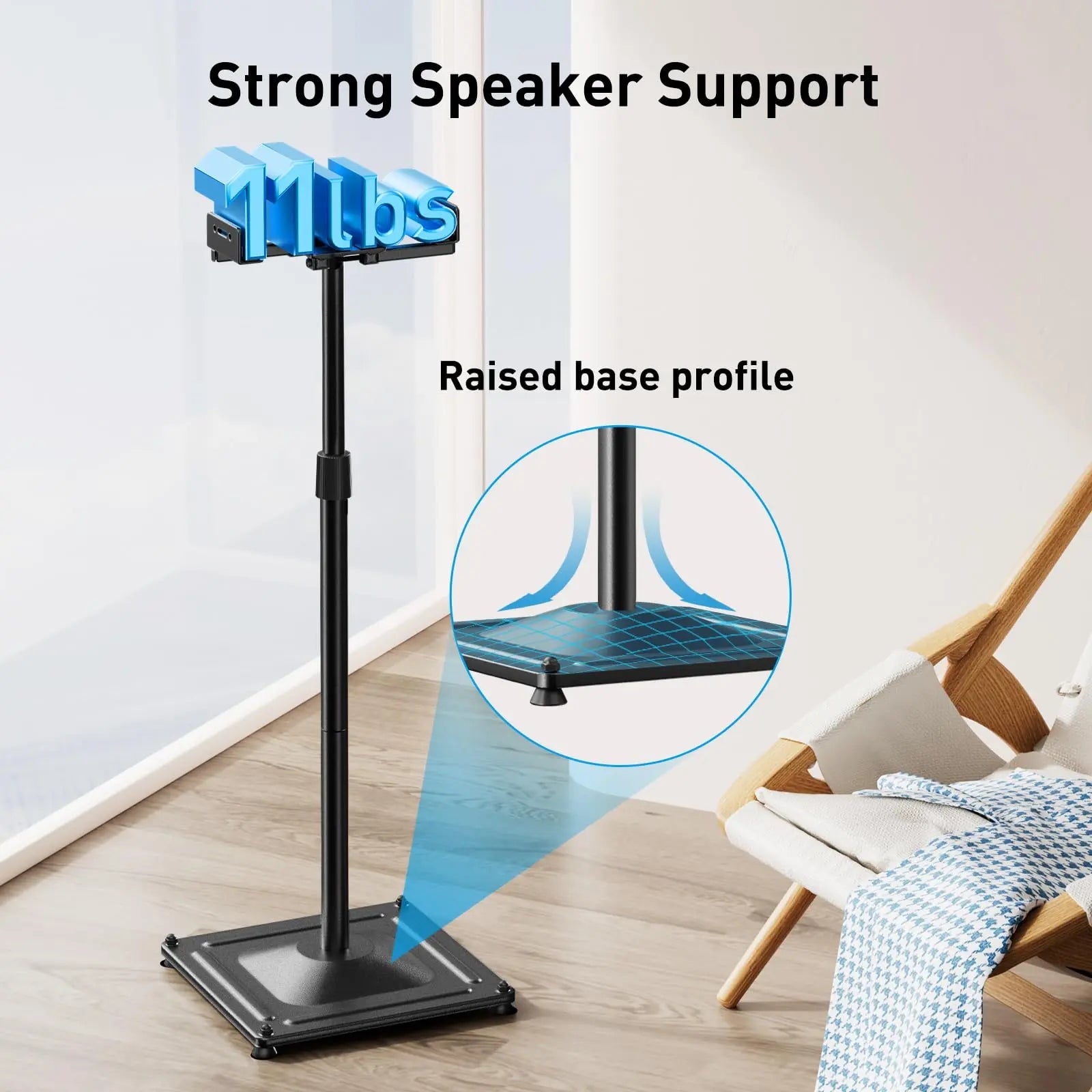 PERLESMITH Universal Speaker Stands for Surround Sound, Holds up to 11LBS, Floor Speaker Stand Height Adjustable Extend 33.3” to 45.1” for Satellite Speakers & Bookshelf Speakers -1 Pair PSSS2 Black PERLESMITH