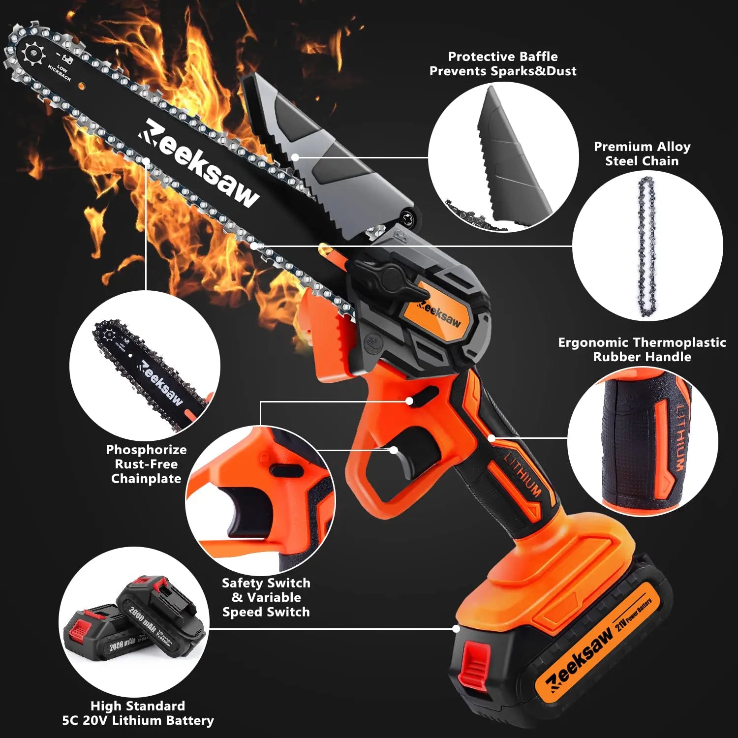 ZEEKSAW Mini Chainsaw 6 Inch Cordless, Super Handheld Chainsaw Zeeksaw