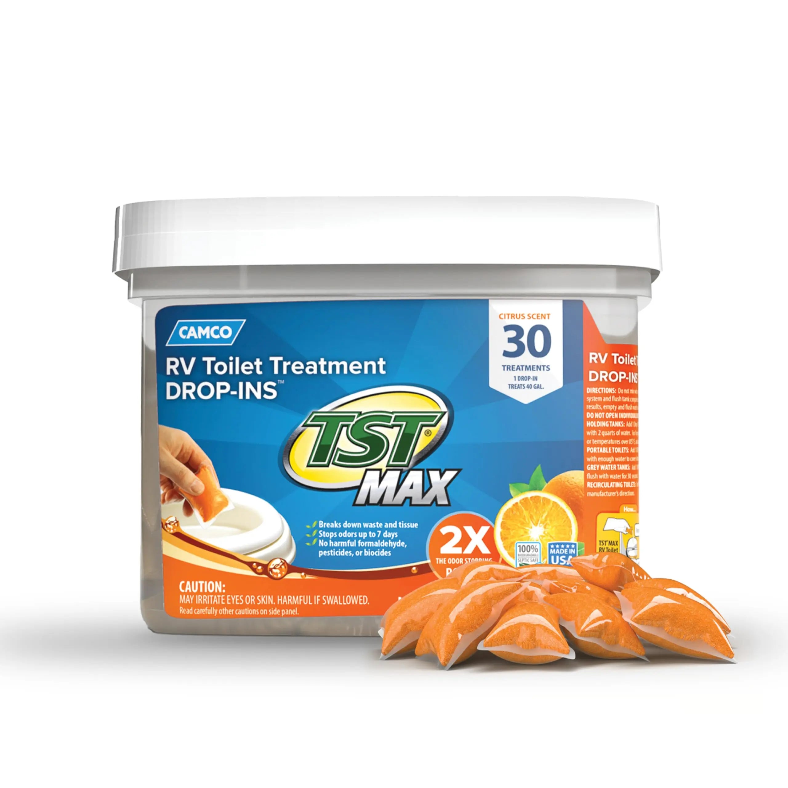 Camco TST MAX RV Toilet Drop-Ins - 30-Pack Citrus Odor Eliminator Camco