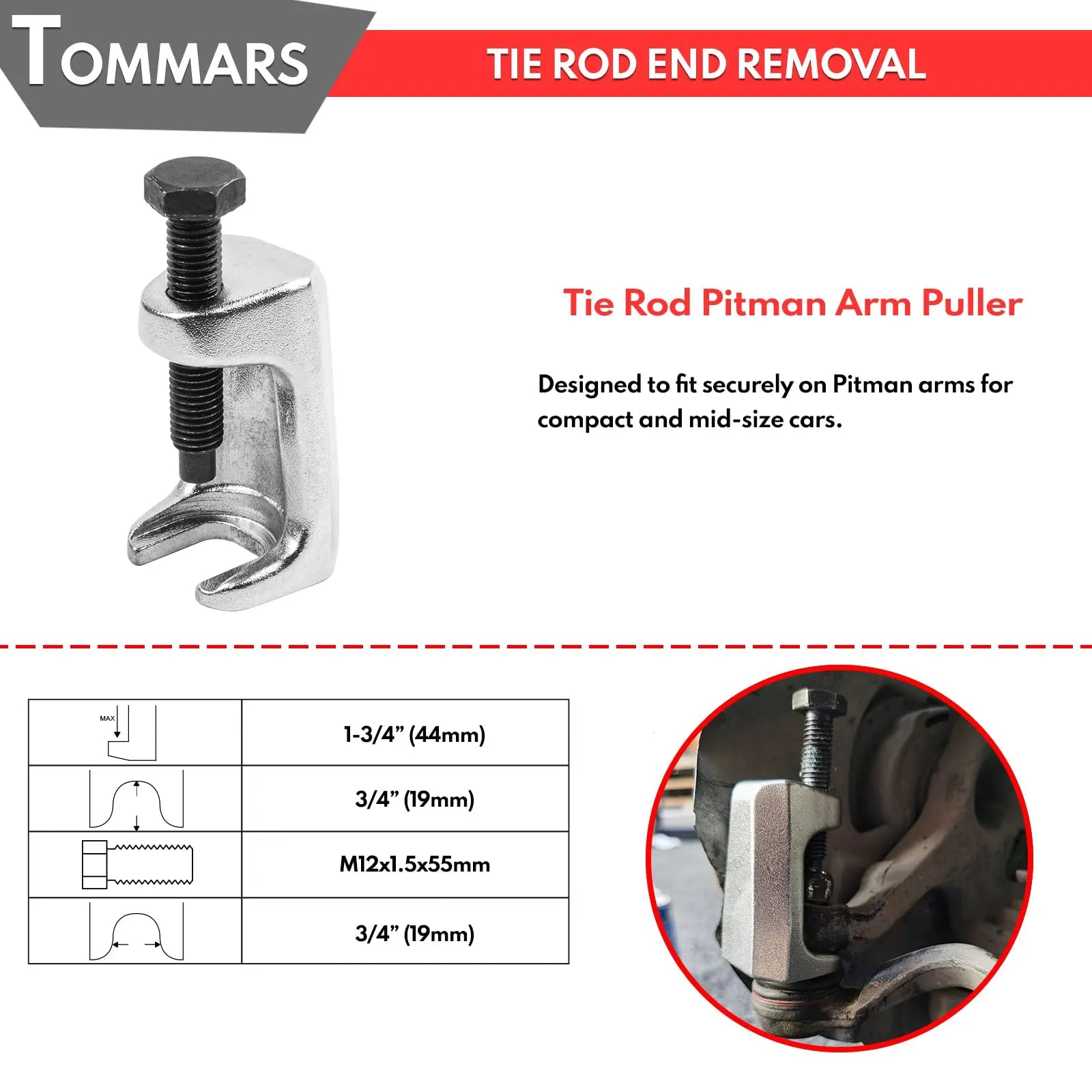 TOMMARS Ball Joint Separator Tie Rod End Tool Pitarm Arm Puller for Front End Service TOMMARS